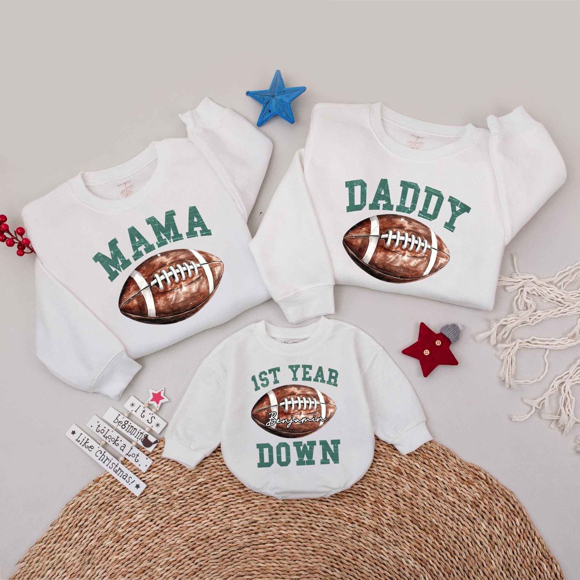 Custom Football Family Shirt Set for First Birthday Celebration