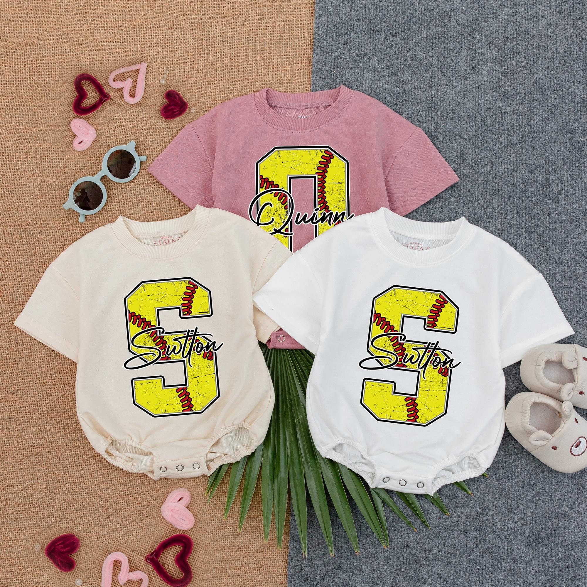 Custom Softball Romper with Personalized Name for Infants