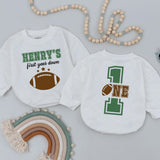 Personalized First Year Down Romper Football Birthday Outfit Baby Gift Playful Sporty Cotton Design Custom Name Toddler Party Clothes