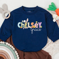Personalized Chelsey First Easter Baby Romper Whimsical Bunny Design Infant Girl Boy Outfit Gift Spring Celebration