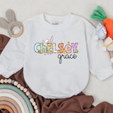 Personalized Chelsey First Easter Baby Romper Whimsical Bunny Design Infant Girl Boy Outfit Gift Spring Celebration