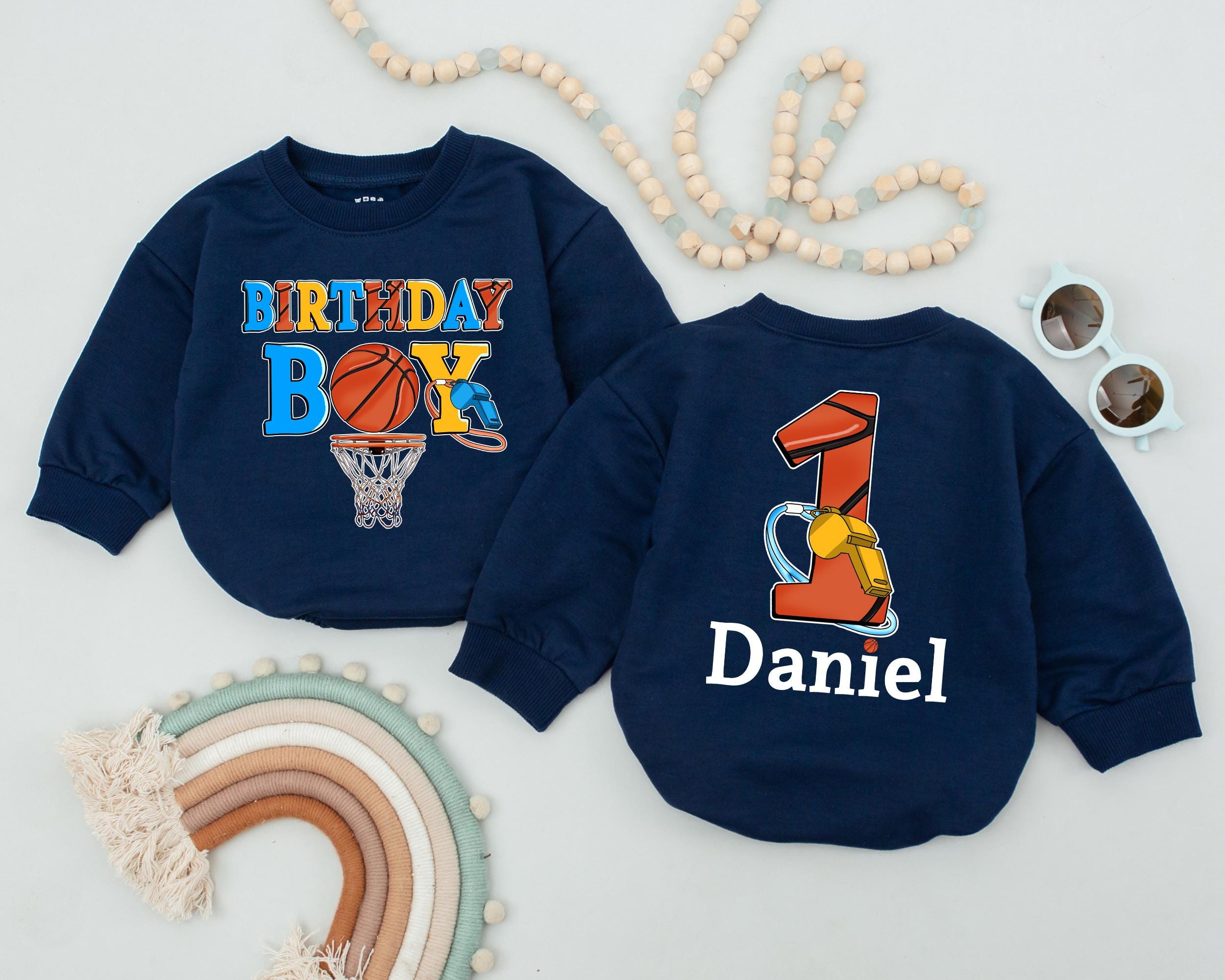 Personalized Birthday Boy Romper with Basketball Theme Infant First Party Outfit Custom Name Cotton Soft Newborn Baby Clothes