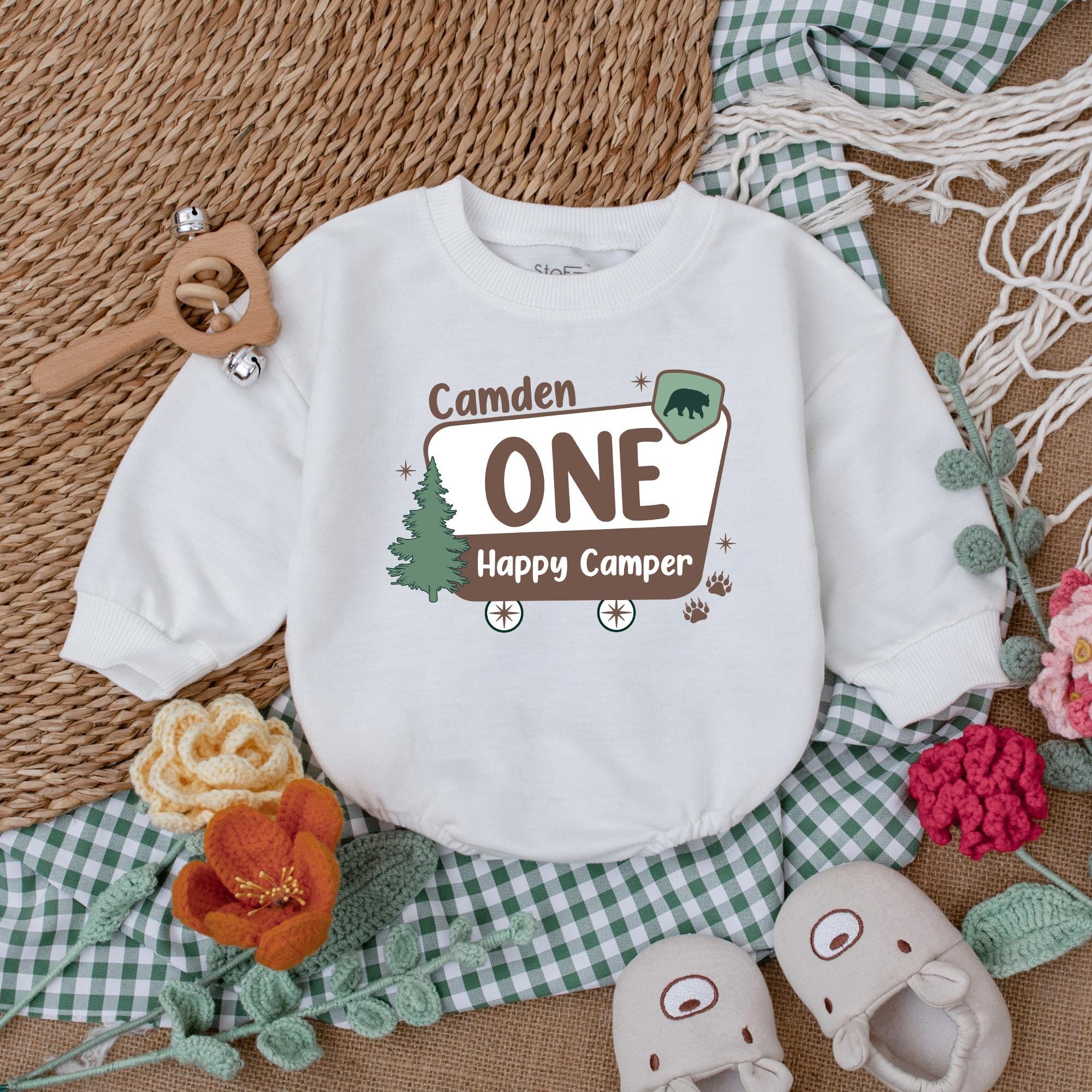 Customizable One Happy Camper Romper with Name - Adventure 1st Birthday