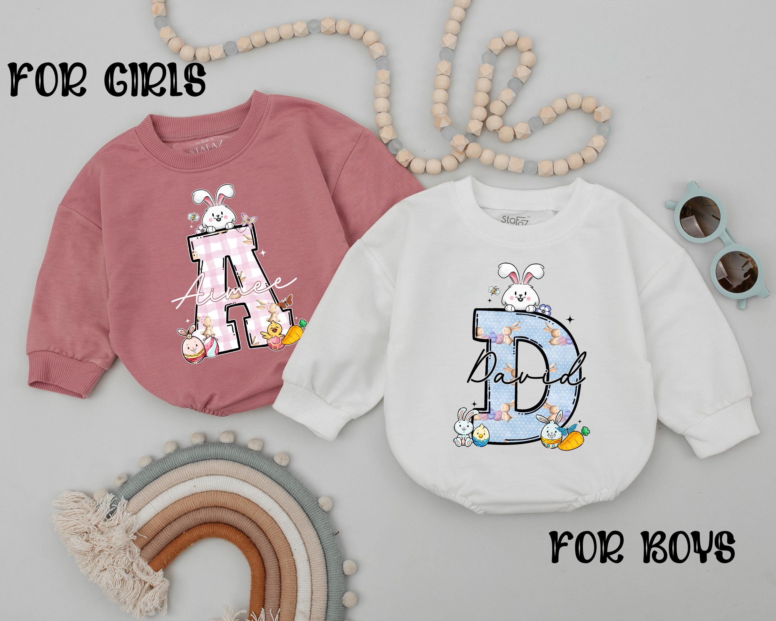 Personalized Easter Baby Romper with Bunny & Floral Design