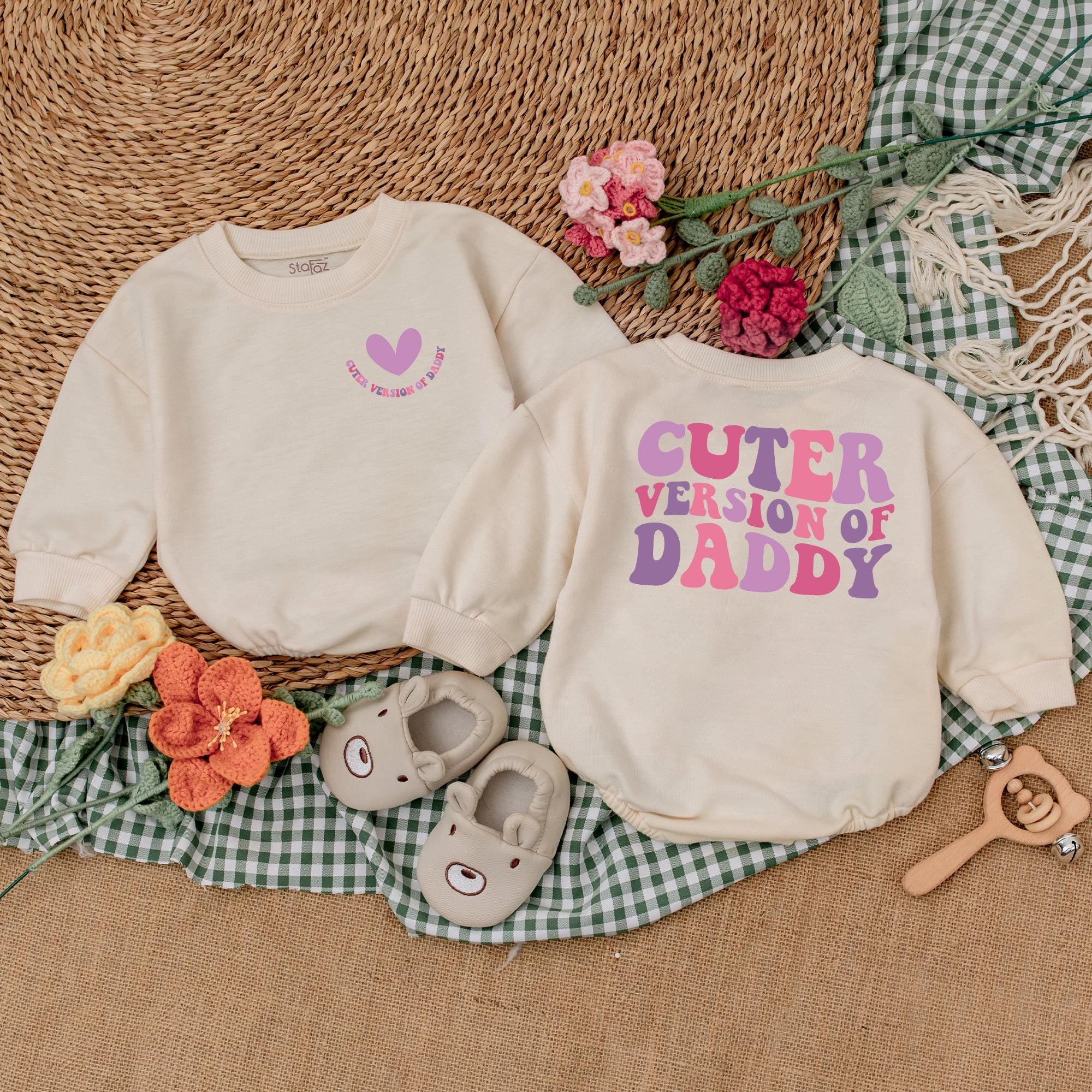Cuter Version of Daddy Baby Romper Playful Pink Purple Girls Soft Cotton Father's Day Gift Outfit Shower Birthday