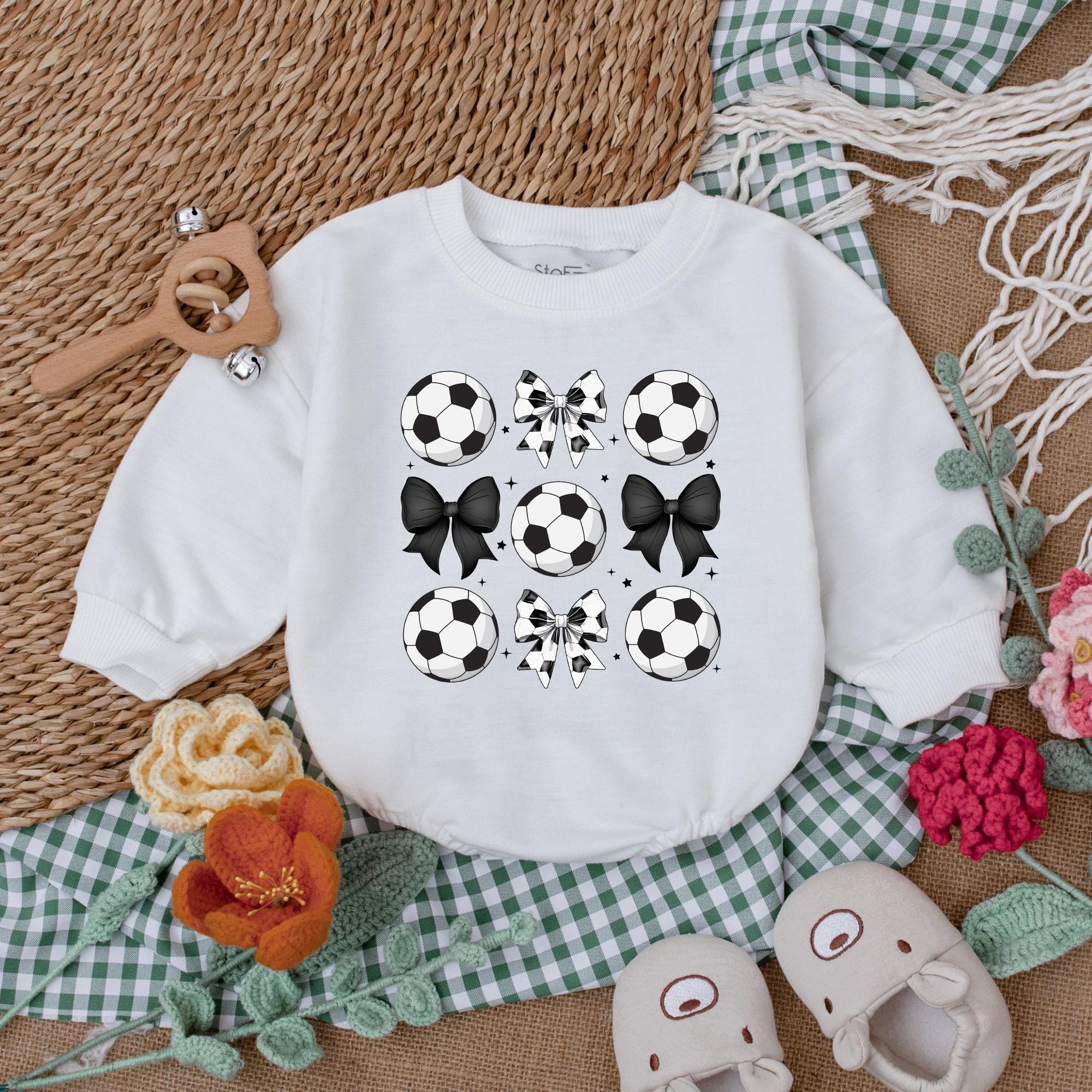 Vintage Soccer Ball & Bow Baby Romper for Gameday