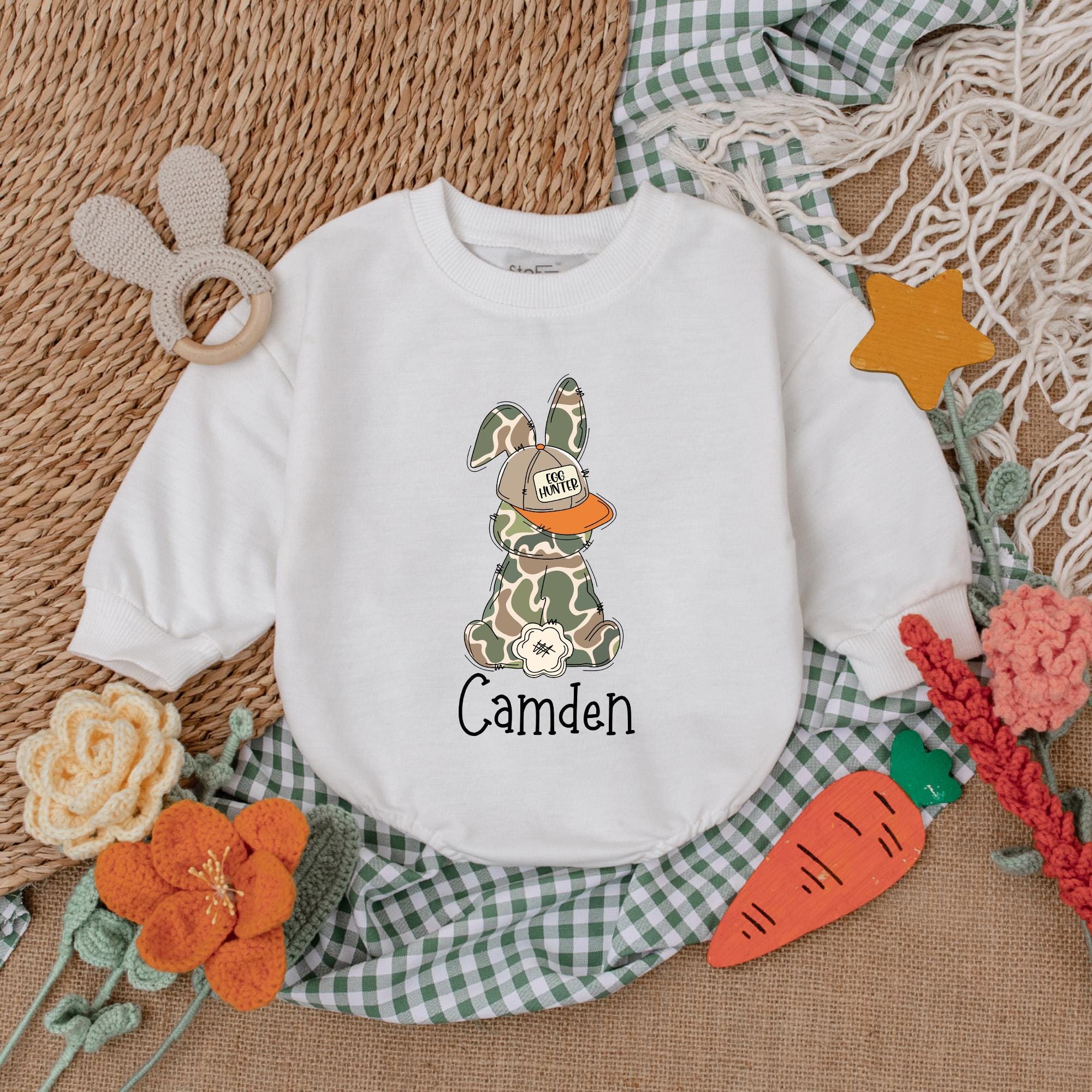 Custom Camo Easter Romper with Name, Unique Baby Gift