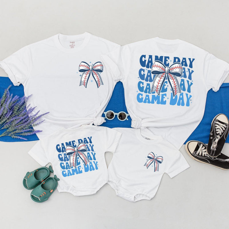 Sporty Game Day Baseball Bow Tee for Family Outings