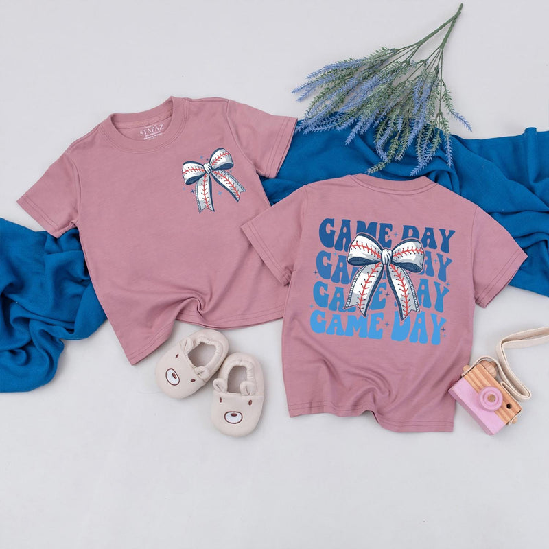 Sporty Game Day Baseball Bow Tee for Family Outings