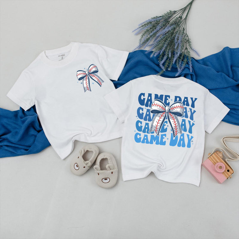 Sporty Game Day Baseball Bow Tee for Family Outings