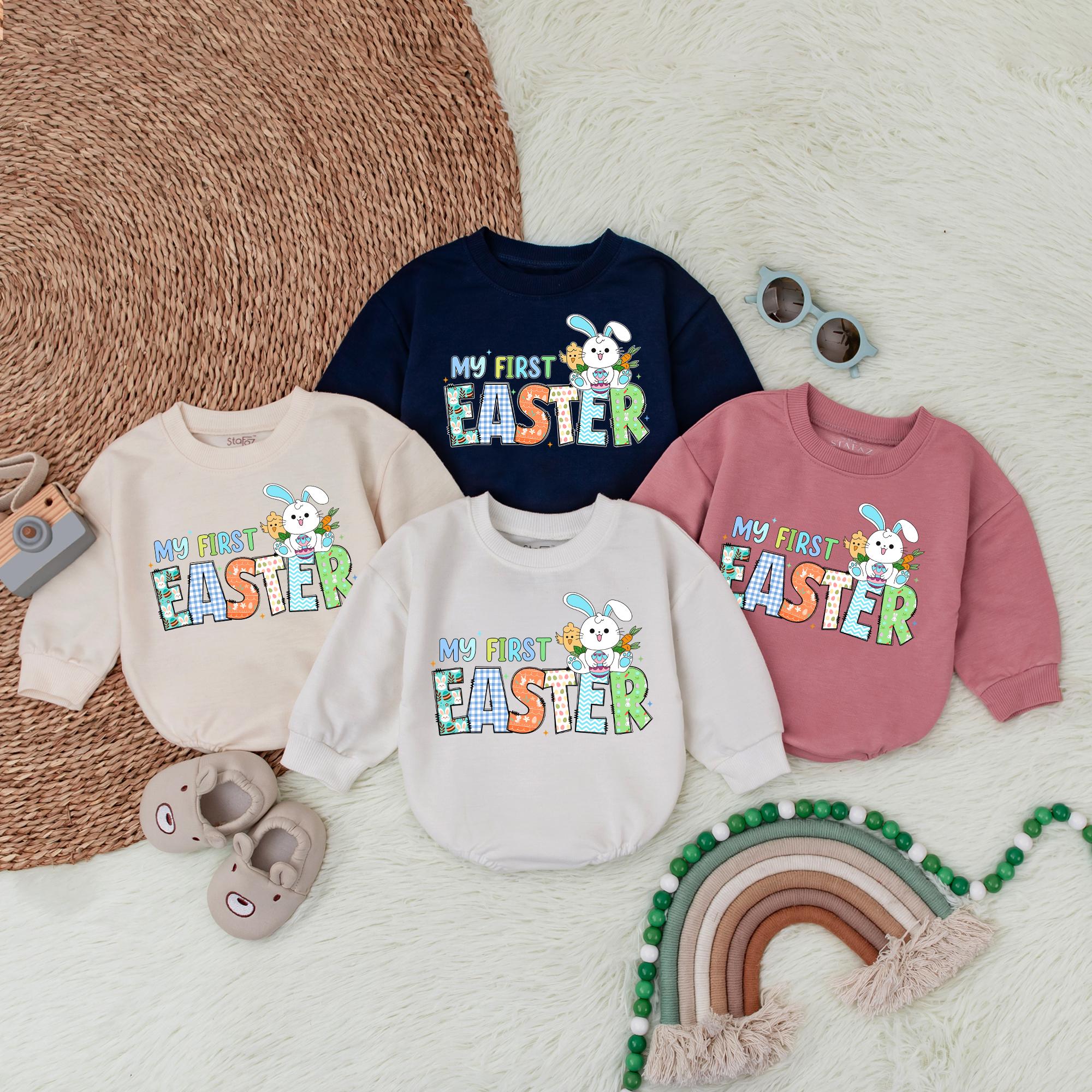 My First Easter Baby Romper with Cartoon Bunny Soft Cotton Outfit Gender Neutral Festive Infant Sweatshirt Holiday Gift