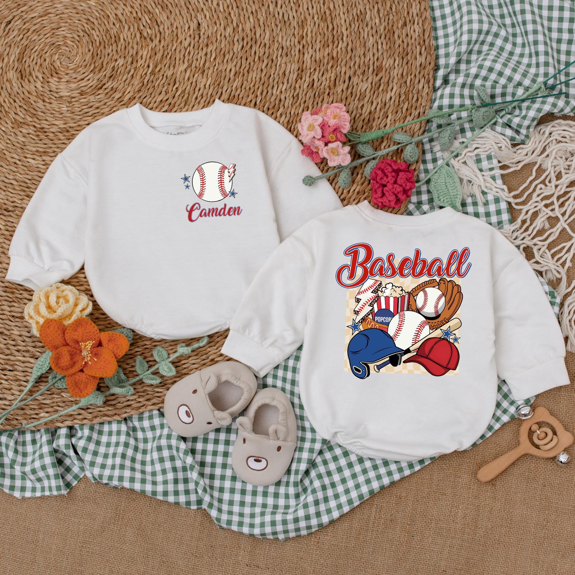 Customizable Baseball Baby Romper with Name - Perfect Gift!