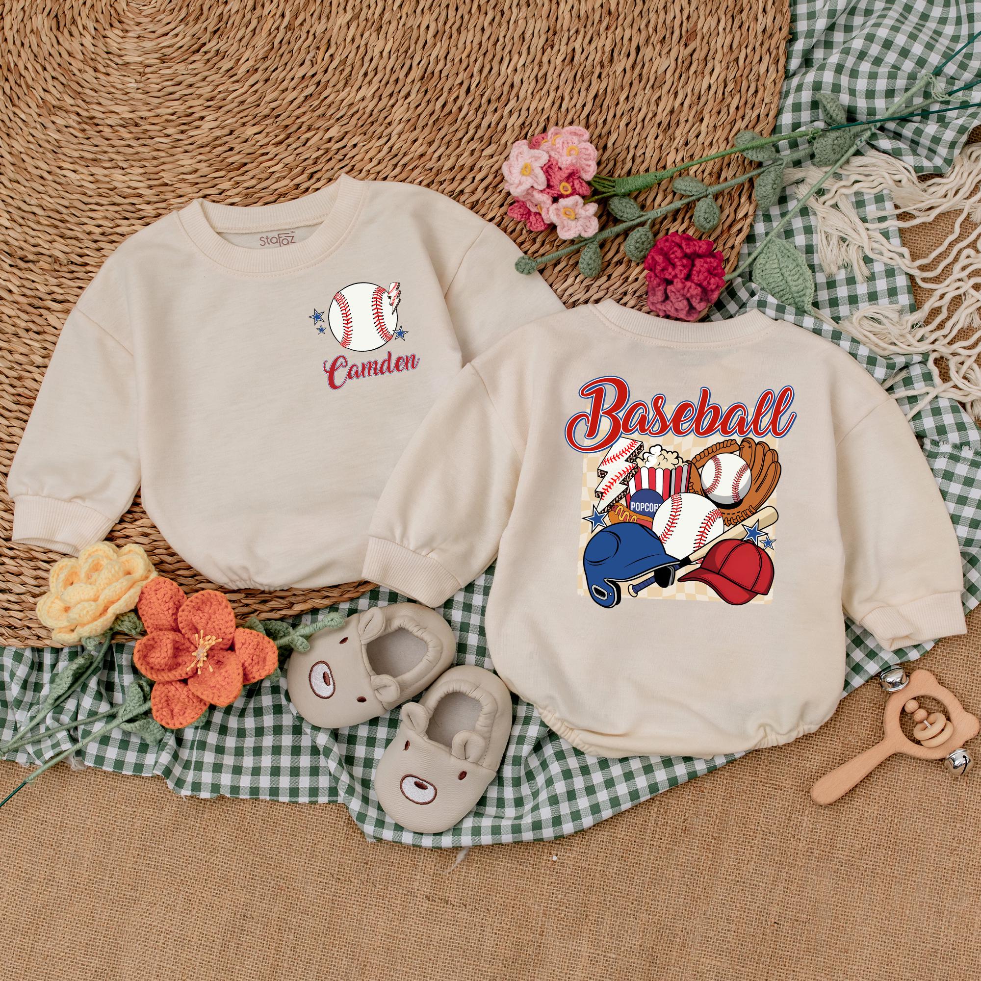 Customizable Baseball Baby Romper with Name - Perfect Gift!