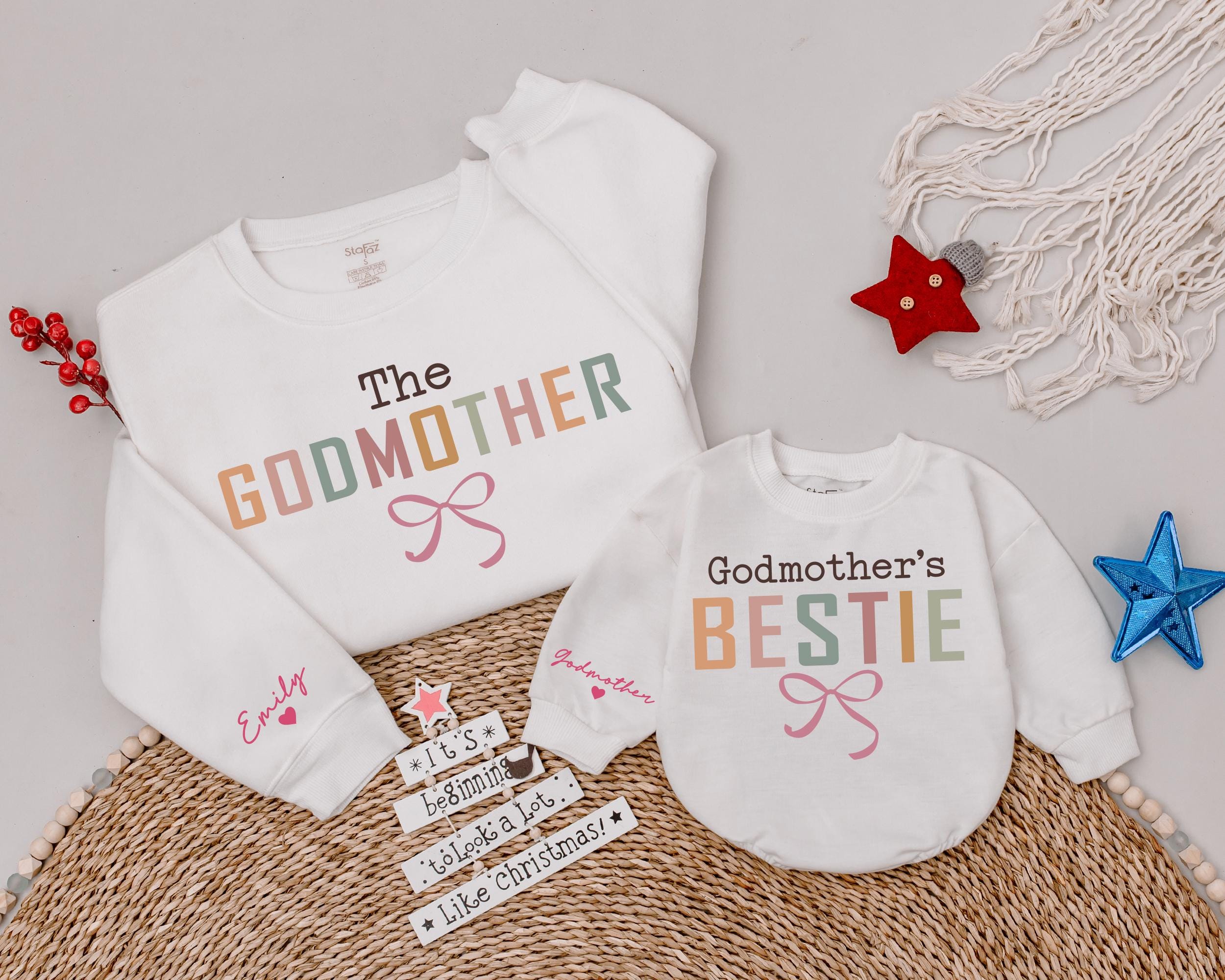 Godmother & Bestie Sweatshirt with Pink Bow Design