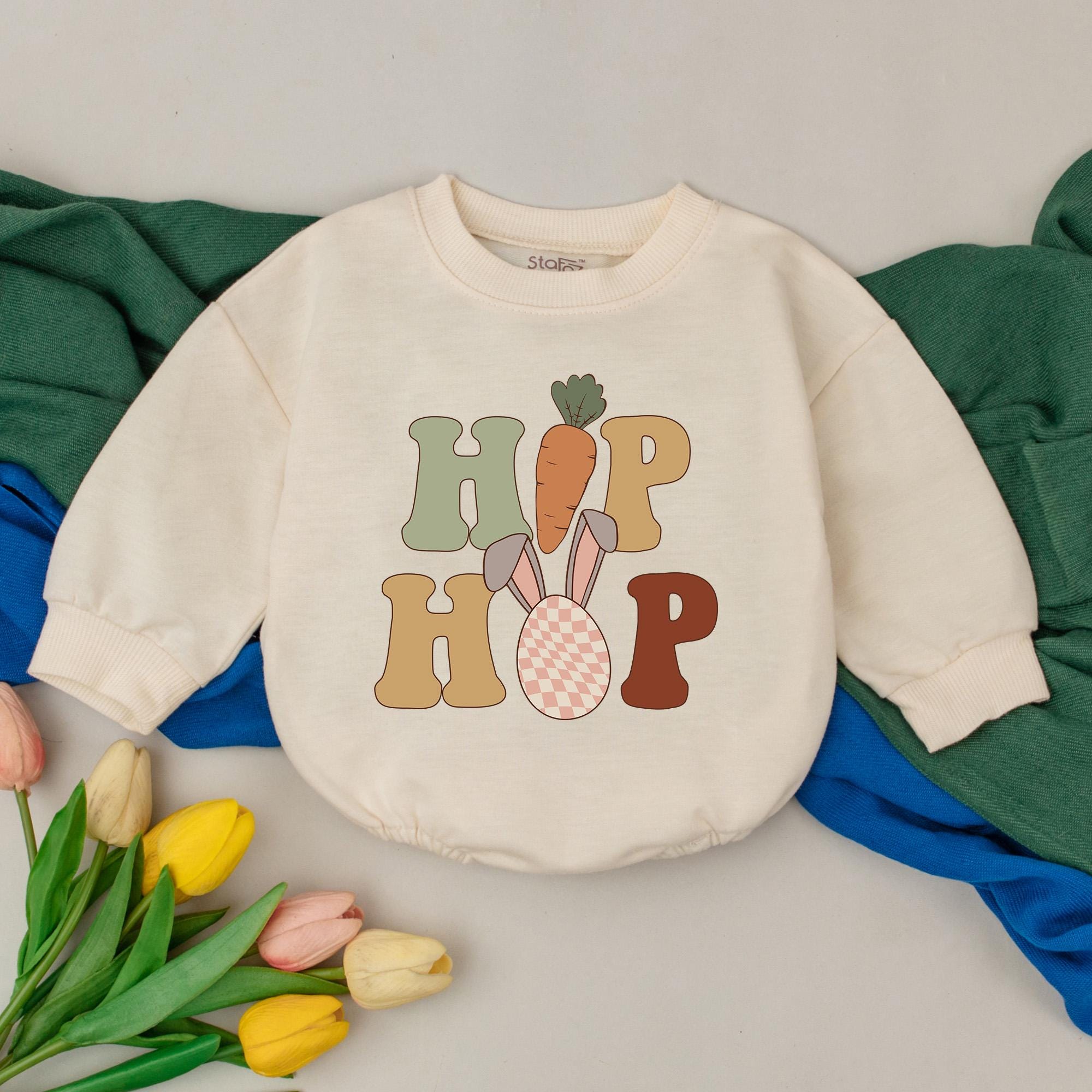 Retro Groovy Easter Romper Soft Cotton Bunny Ear Bodysuit Baby's First Easter Outfit Perfect Shower Gift Vintage Style Baby Apparel