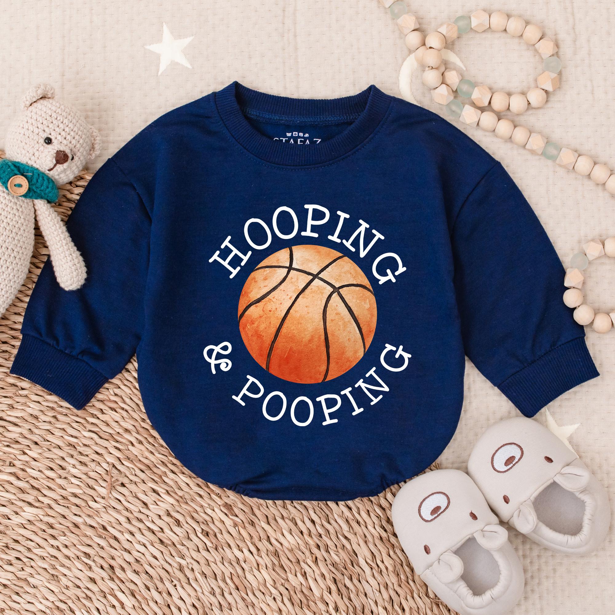 Funny Basketball Baby Romper Hooping and Pooping Bodysuit Cotton Gift for Sports Fan Infant Boy Girl Comfortable Outfit