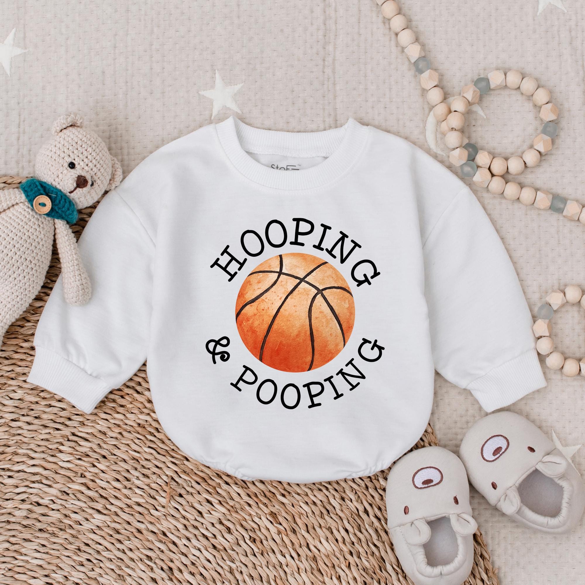 Funny Basketball Baby Romper Hooping and Pooping Bodysuit Cotton Gift for Sports Fan Infant Boy Girl Comfortable Outfit