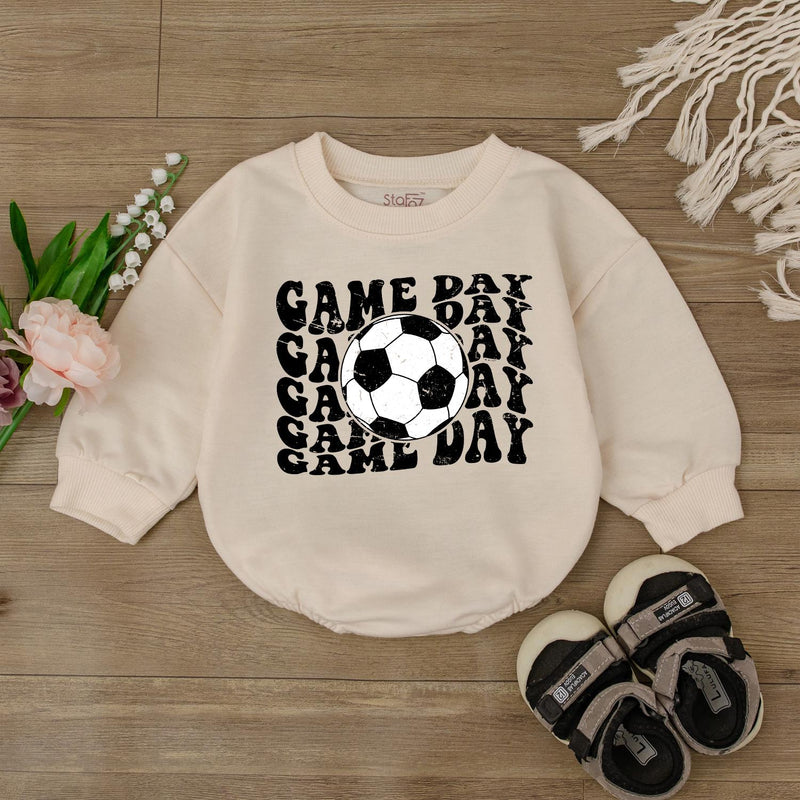 Game Day Soccer Bodysuit for Baby Boys Retro Football Romper Cute Infant Outfit Bold Black White Ball Design Cotton Comfortable Clothes