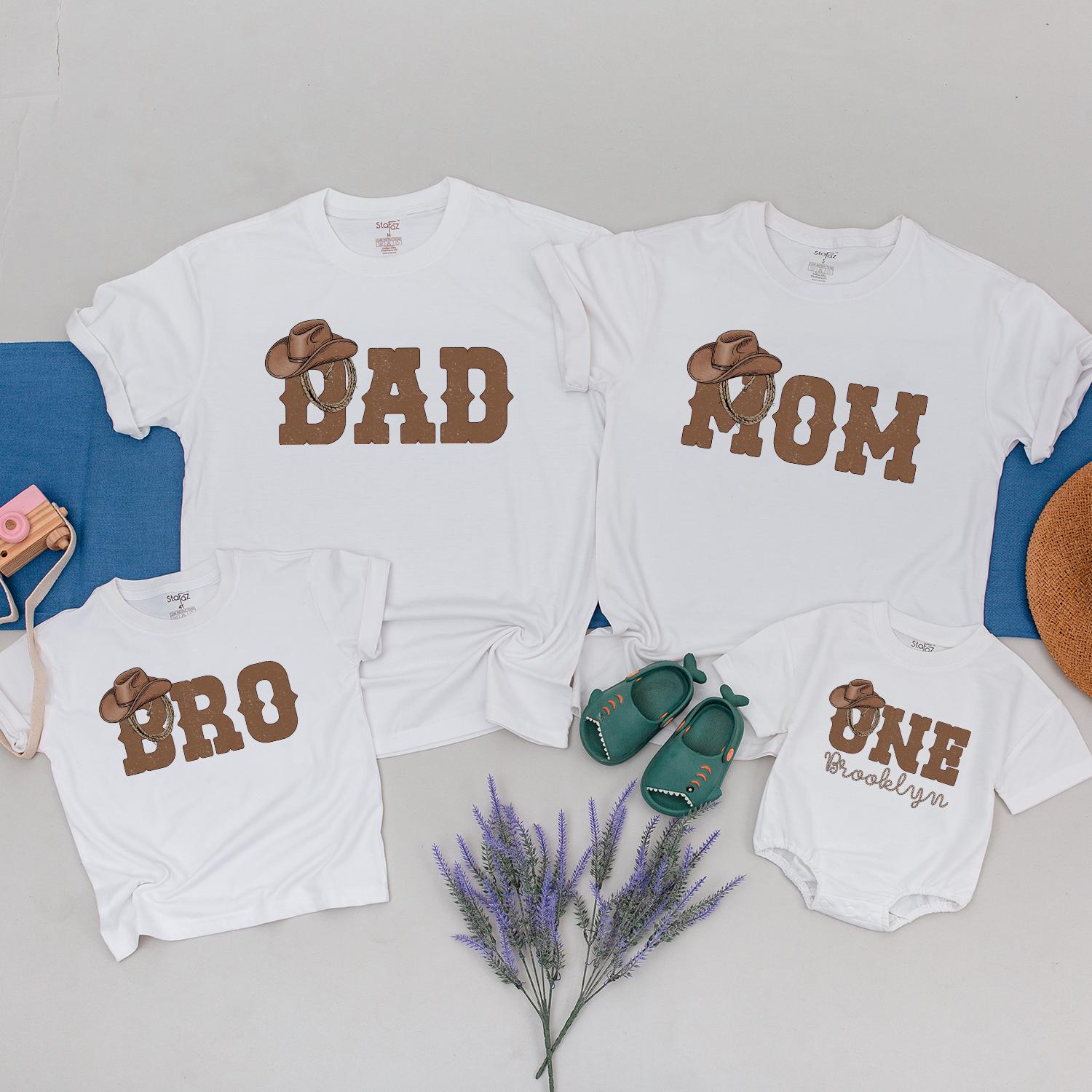 Matching Family Cowboy Rodeo Birthday Shirts Custom Name Western Theme Soft Cotton Dad Mom Bro Baby Party Outfit