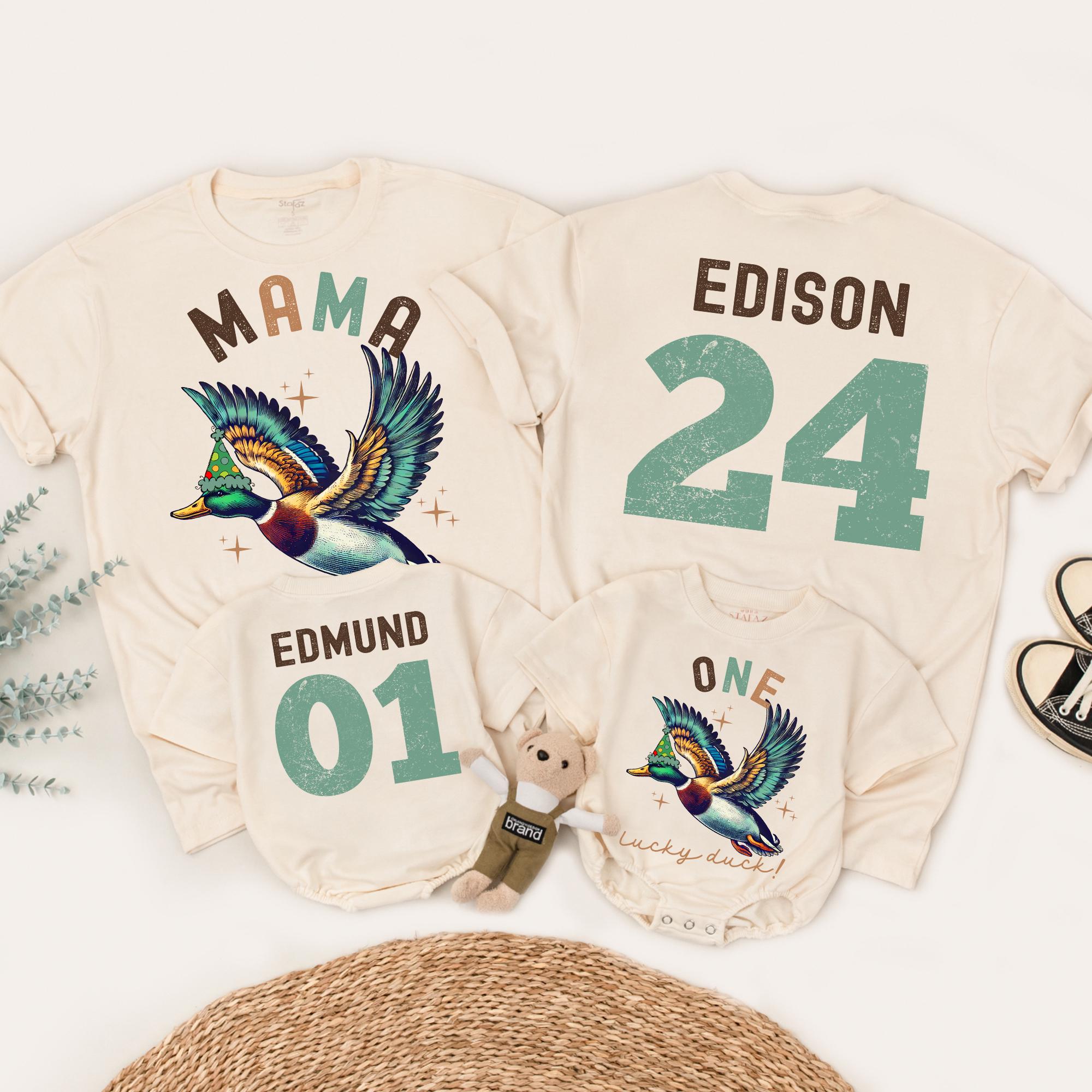 Colorful 'One Lucky Duck' Family Birthday Shirts