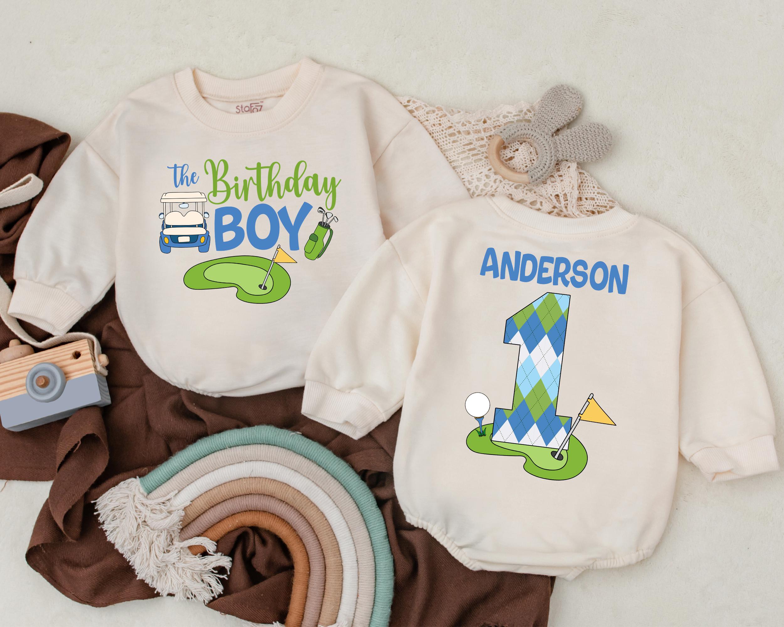 Golf-Themed First Birthday Romper with Argyle Design