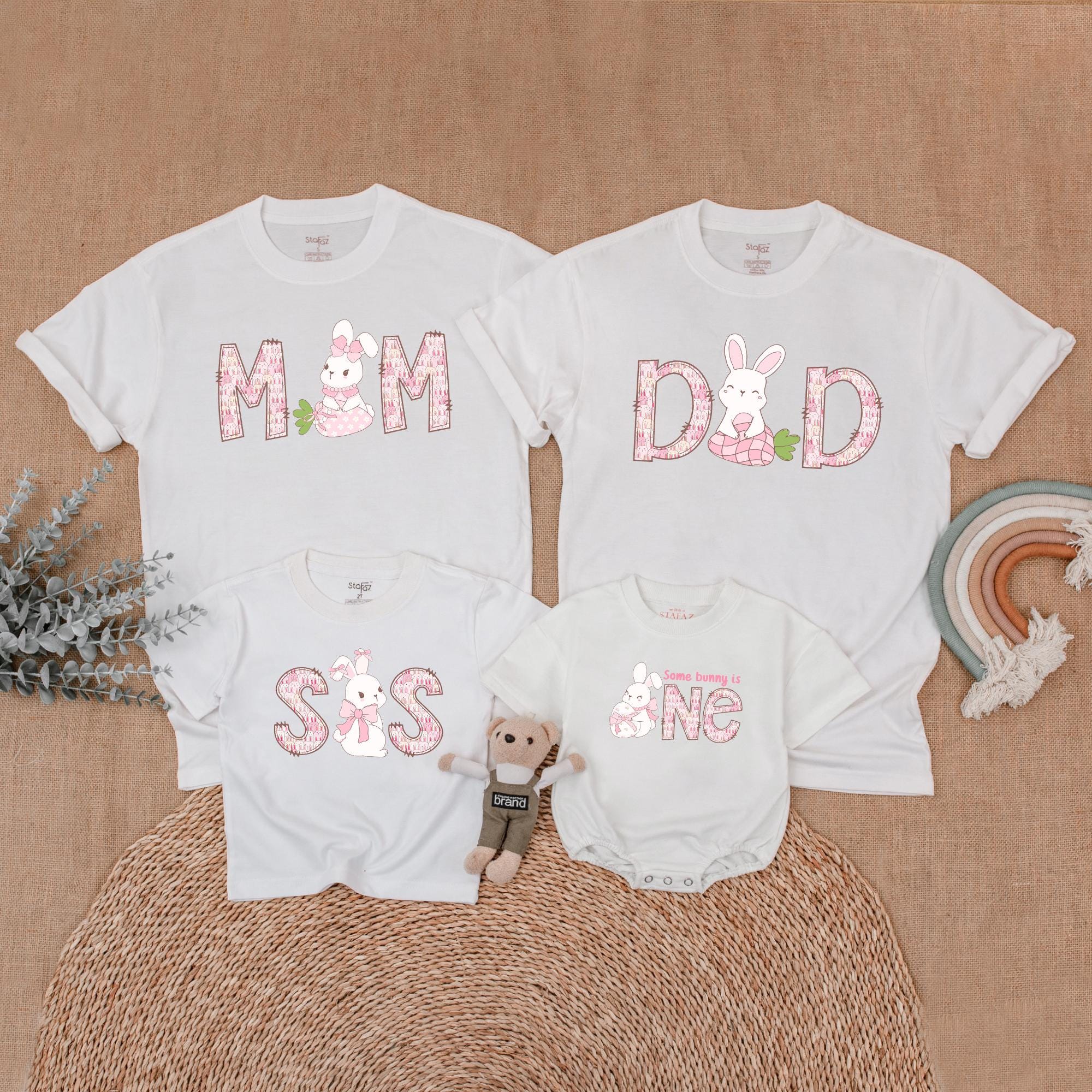 Bunny-Themed Family Birthday Shirts for First Birthday Celebration