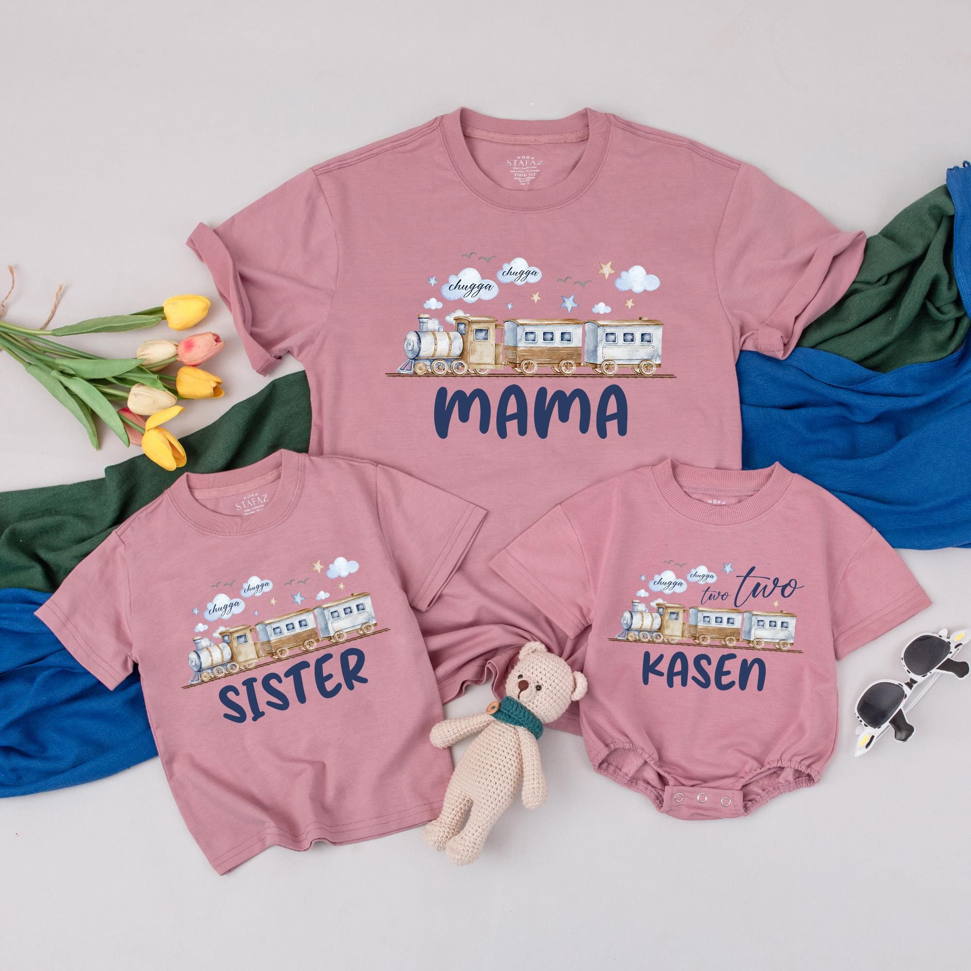 Personalized Train Birthday Family Shirt Choo Choo I'm Two 2nd Birthday Gift Soft Cotton Custom Name Mom Dad Brother Sister Tee