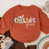 Personalized Chelsey First Easter Baby Romper Whimsical Bunny Design Infant Girl Boy Outfit Gift Spring Celebration