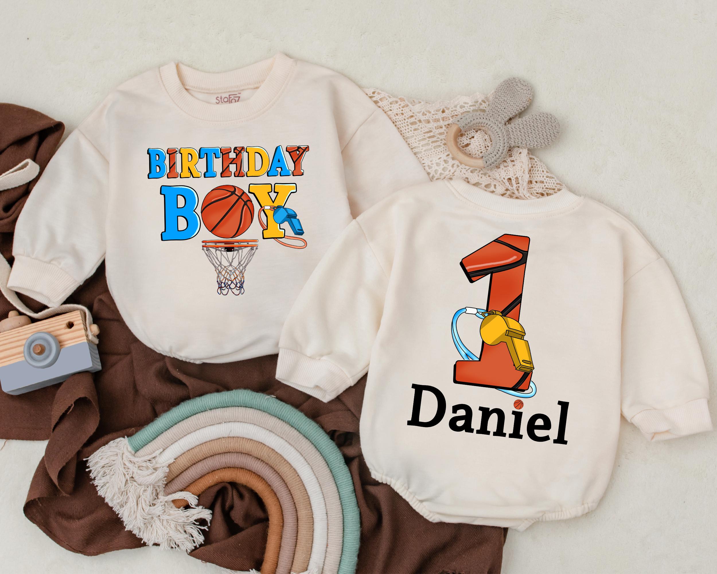 Personalized Birthday Boy Romper with Basketball Theme Infant First Party Outfit Custom Name Cotton Soft Newborn Baby Clothes