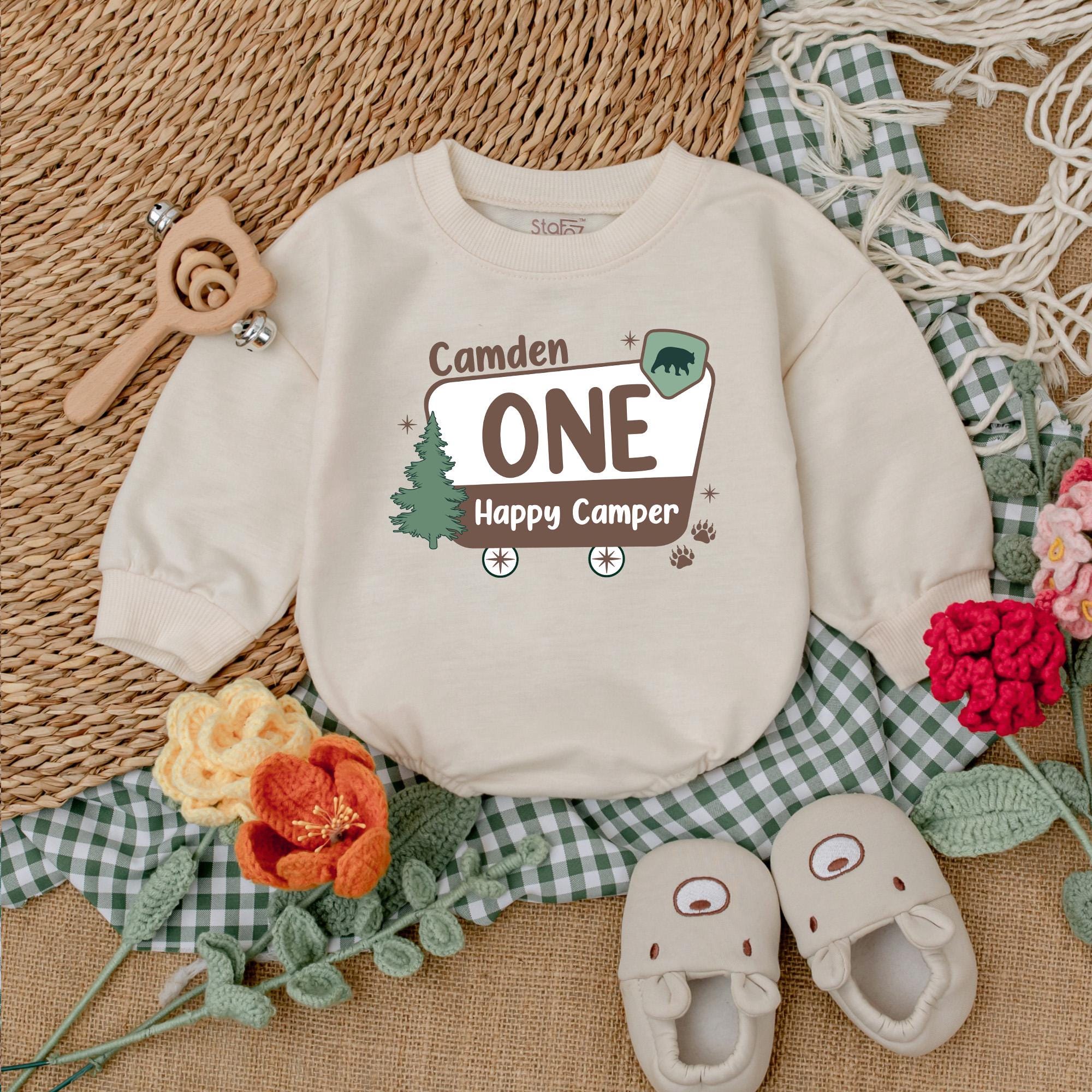 Customizable One Happy Camper Romper with Name - Adventure 1st Birthday