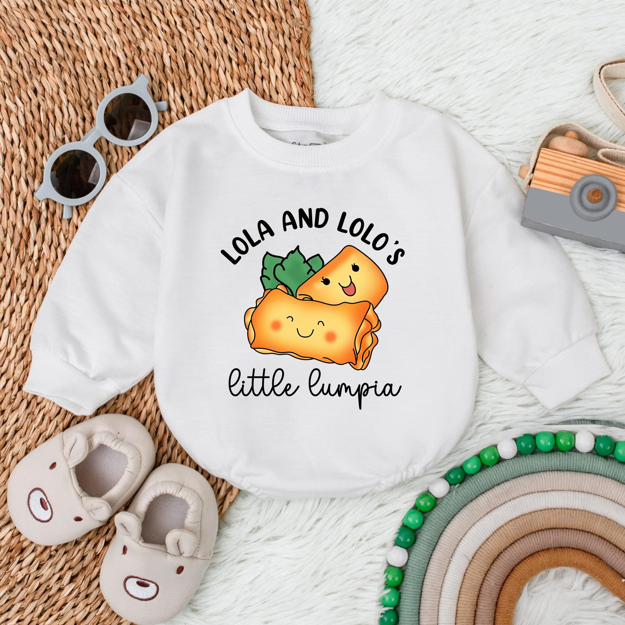 Lola and Lolo's Little Lumpia Baby Romper Cute Cartoon Bodysuit Soft Cotton Infant Girl Outfit Birthday Baby Shower Gift