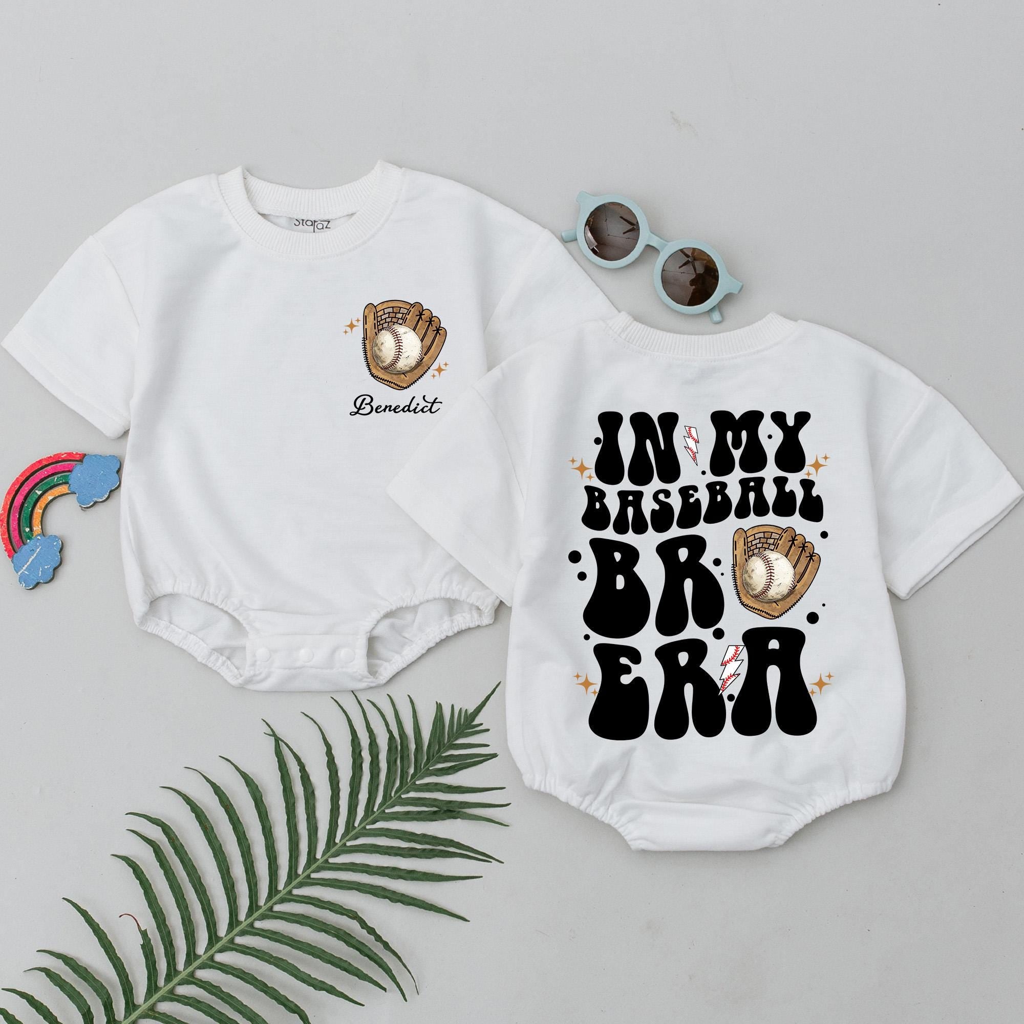 Personalized Retro Baseball Bro Era Baby Romper