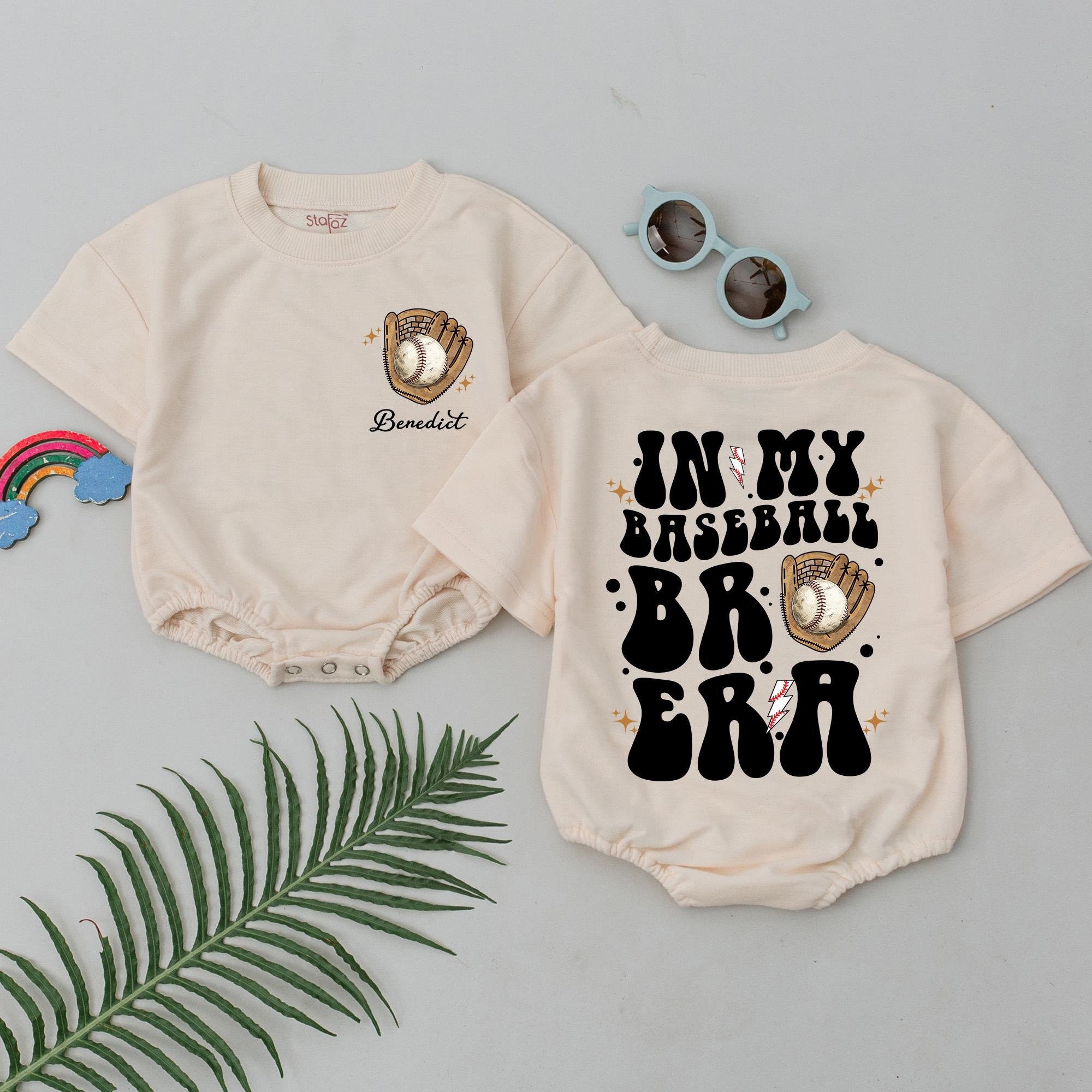 Personalized Retro Baseball Bro Era Baby Romper