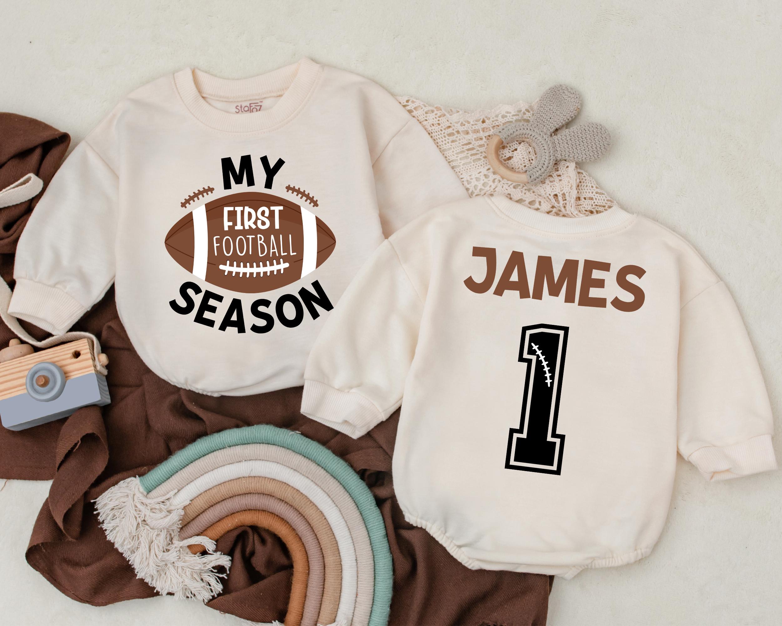 Personalized My First Football Season Romper for Baby Game Day Outfit Soft Cotton Infant Bodysuit Custom Name Fun Sporty Design Gift