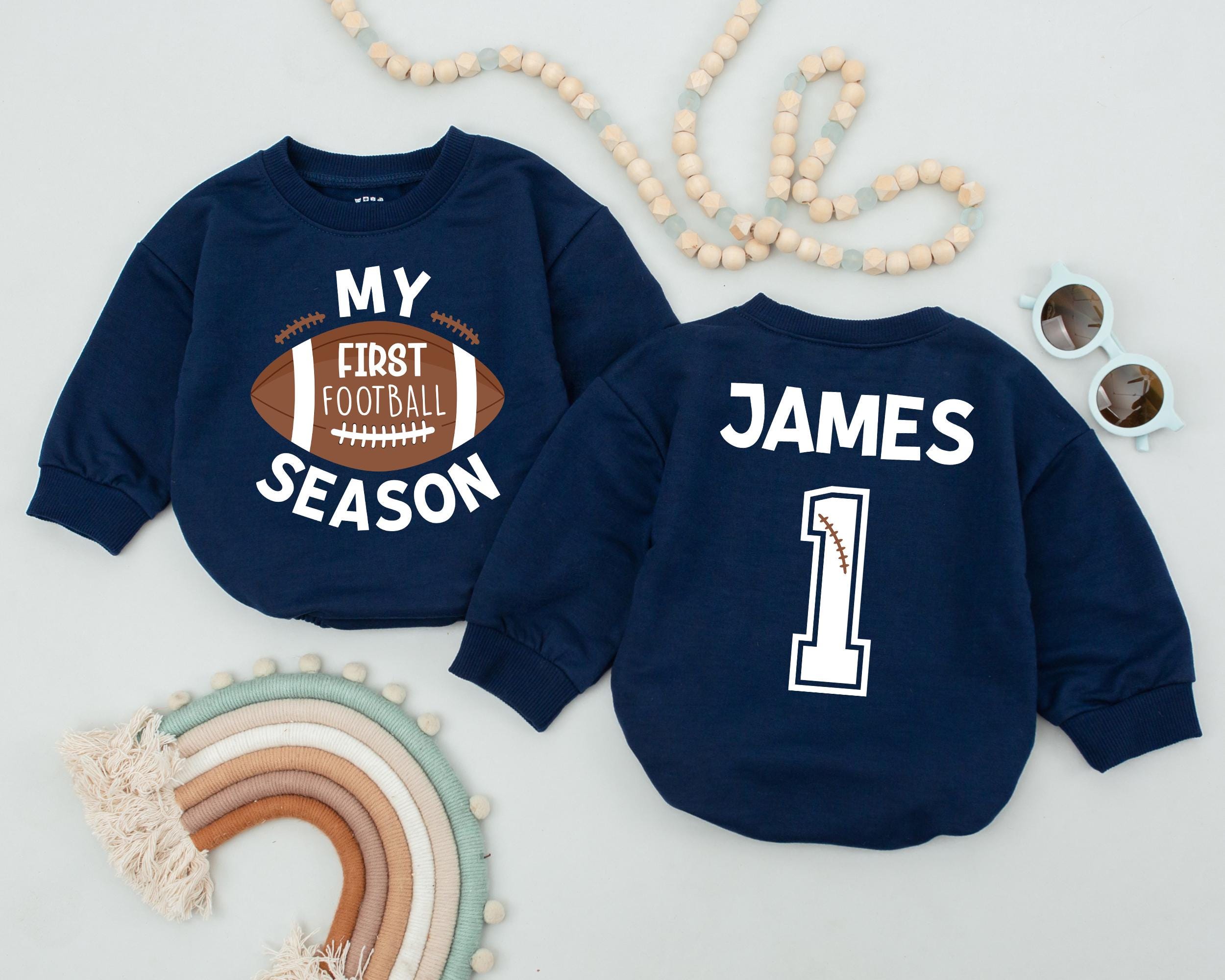 Personalized My First Football Season Romper for Baby Game Day Outfit Soft Cotton Infant Bodysuit Custom Name Fun Sporty Design Gift