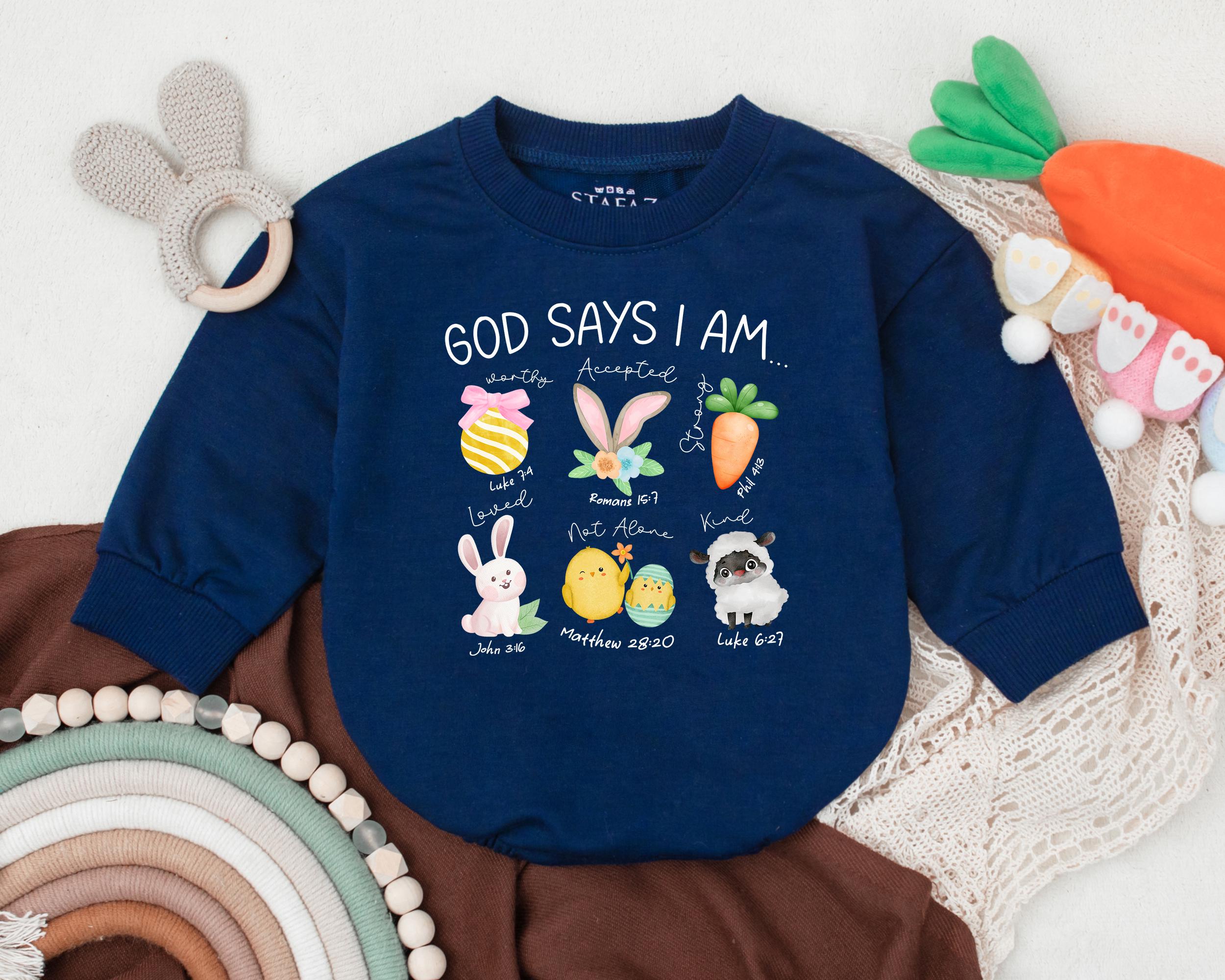 God Says I Am Easter Romper – Cute Bunny & Lamb Design