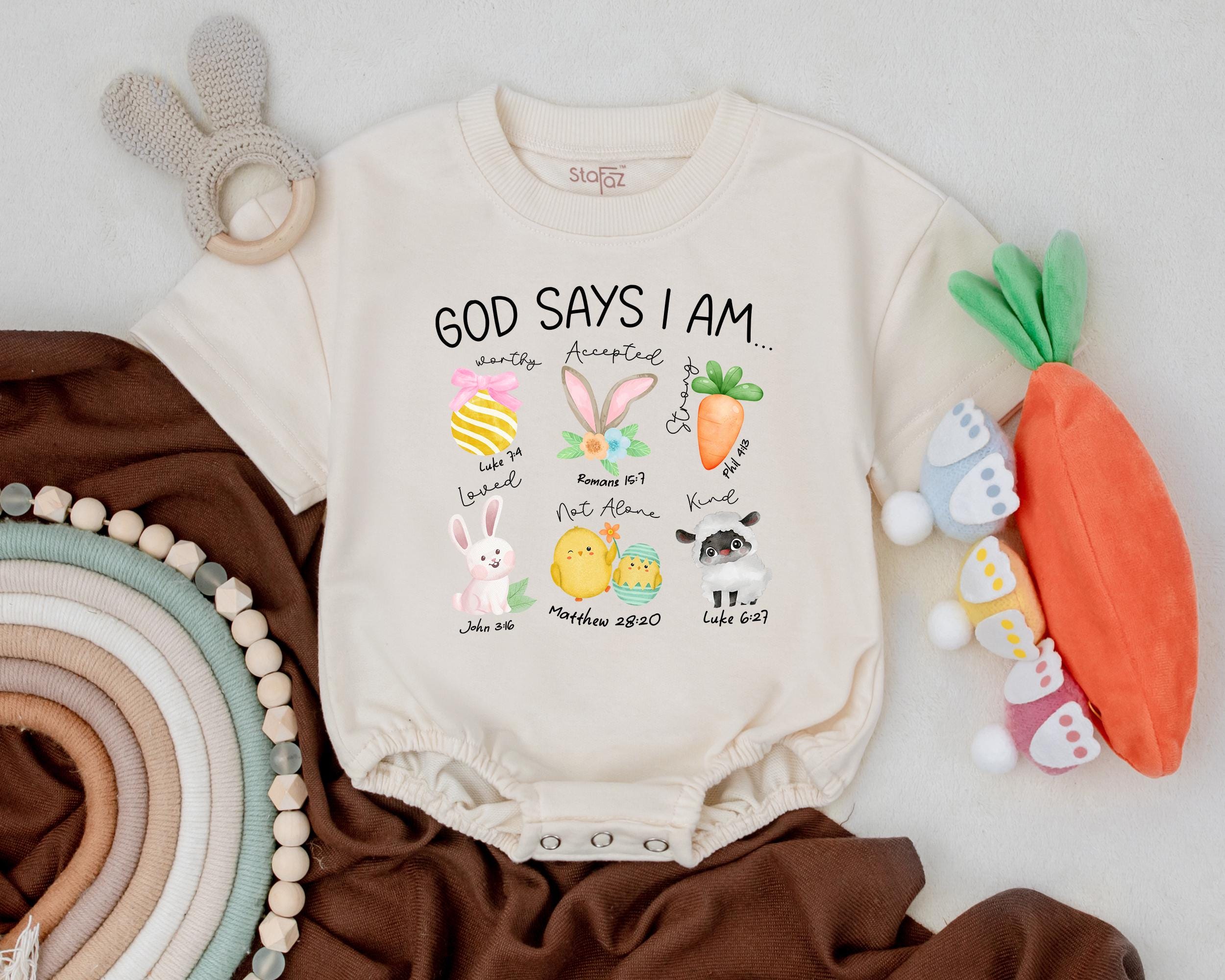 God Says I Am Easter Romper – Cute Bunny & Lamb Design
