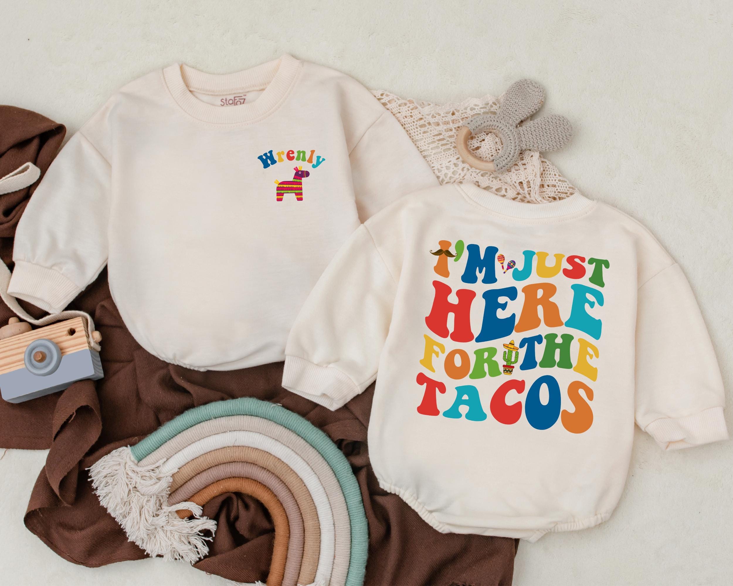 Personalized I'm Just Here for the Tacos Baby Romper Fiesta Outfit 1st Birthday Cinco de Mayo Apparel Taco Tuesday Infant Bodysuit Gift