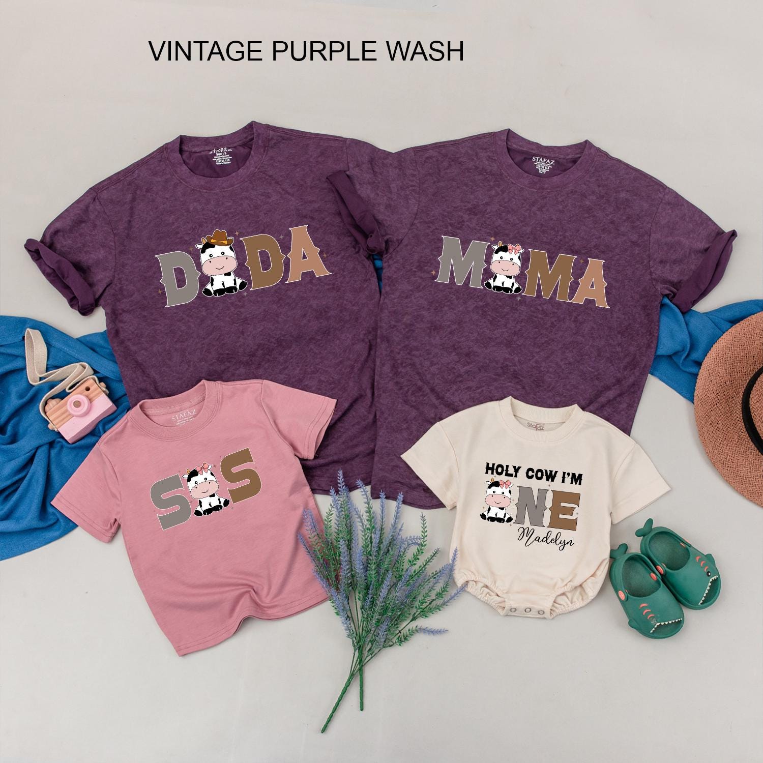 Holy Cow I'm One Birthday Shirt Family Matching First Birthday Outfit Western Farm Theme Personalized Toddler Custom Names Cotton