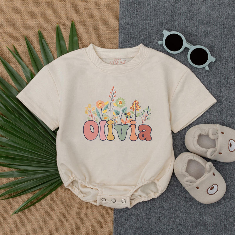 Personalized Floral Baby Bubble Romper with Olivia Design