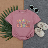 Personalized Floral Baby Bubble Romper with Olivia Design