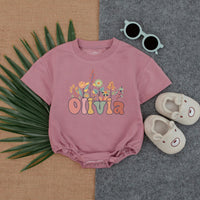 Personalized Floral Baby Bubble Romper with Olivia Design