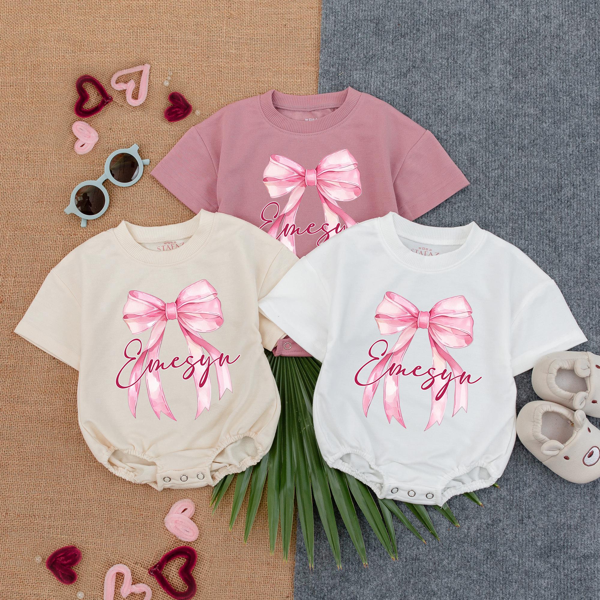 Charming Baby Romper with Pink Bow & Name