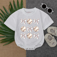 Vintage Baseball & Bow Baby Romper for Game Day