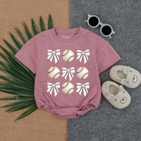Vintage Baseball & Bow Baby Romper for Game Day