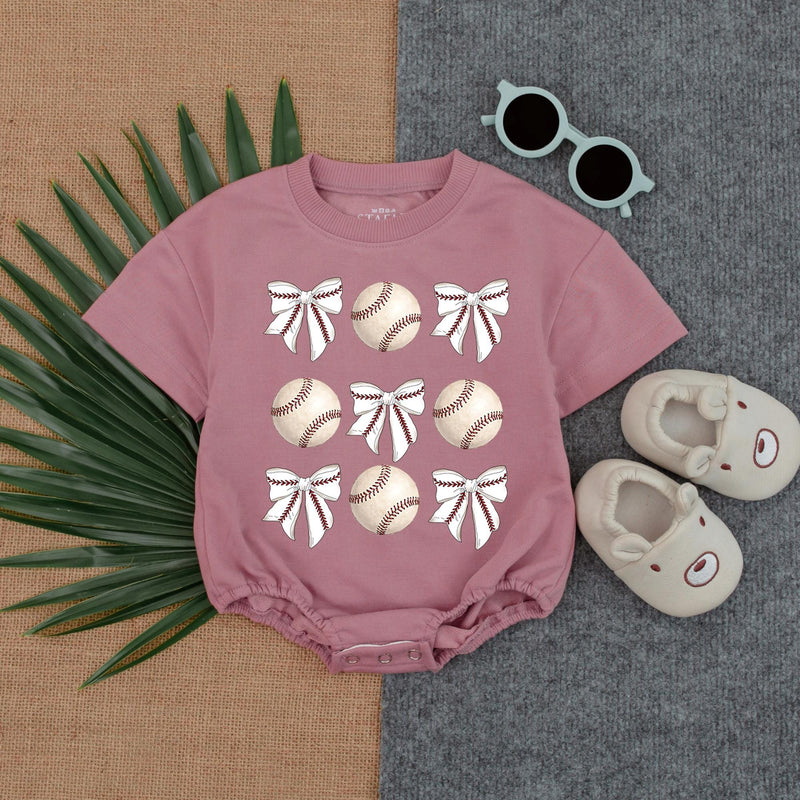 Vintage Baseball & Bow Baby Romper for Game Day