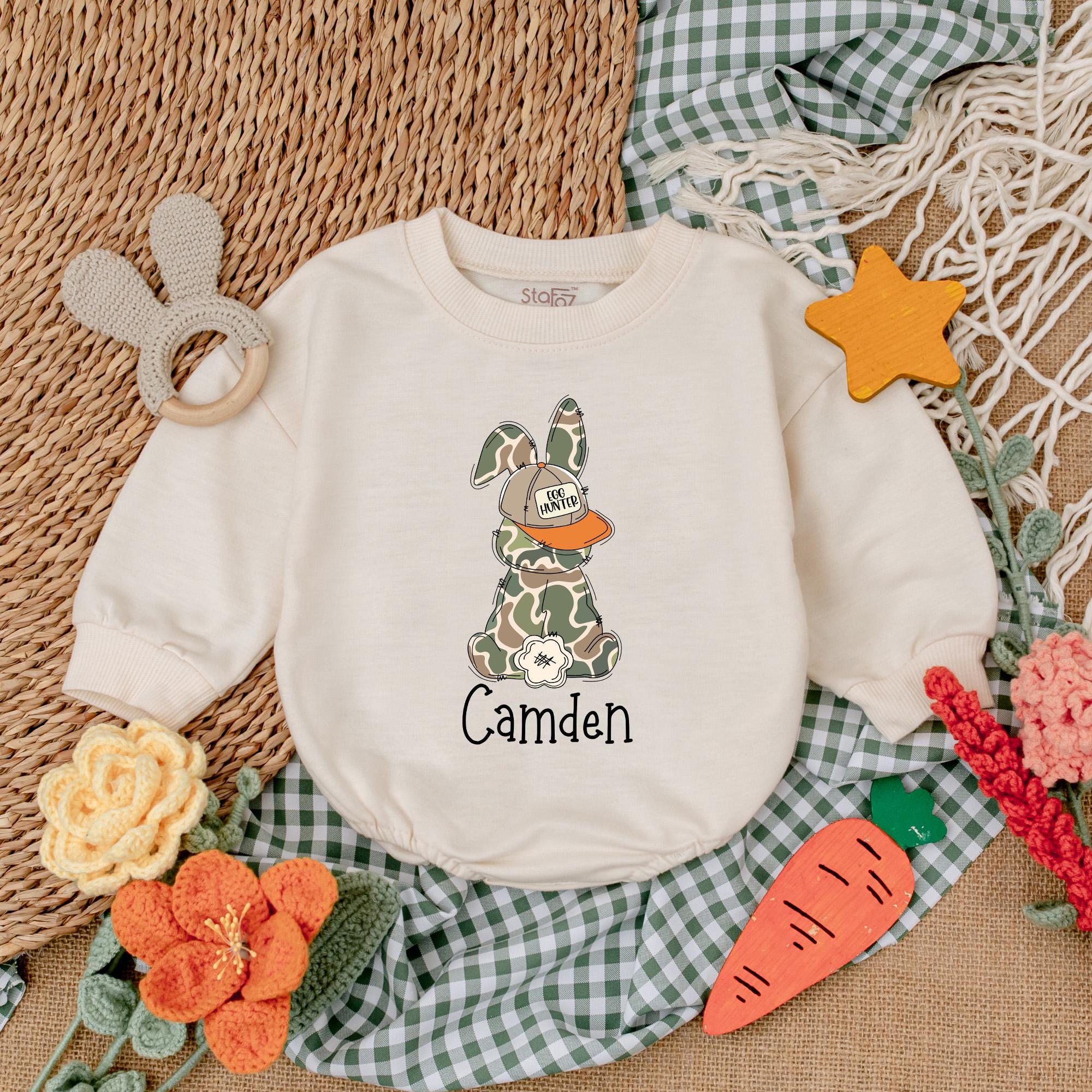Custom Camo Easter Romper with Name, Unique Baby Gift