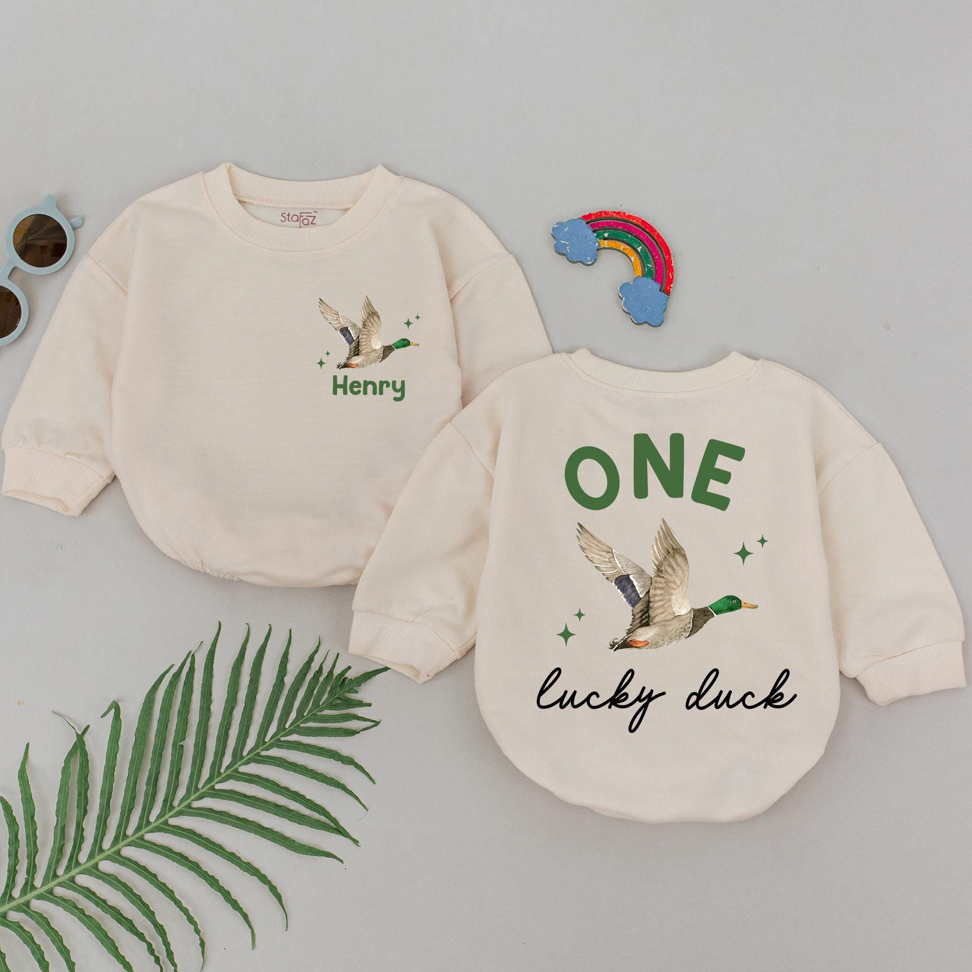 Personalized One Lucky Duck Romper for Baby Boys Whimsical 1st Birthday Outfit Nature-Inspired Design with Stars Comfortable Cotton Gift