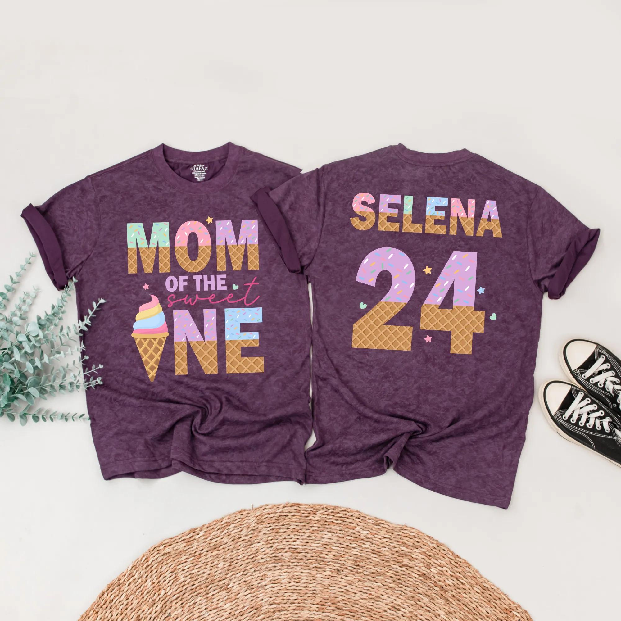 Sweet One Birthday Matching Family Shirts Ice Cream Theme Mom Dad Girl Custom Name Cotton Pastel Party Soft Comfortable Gift