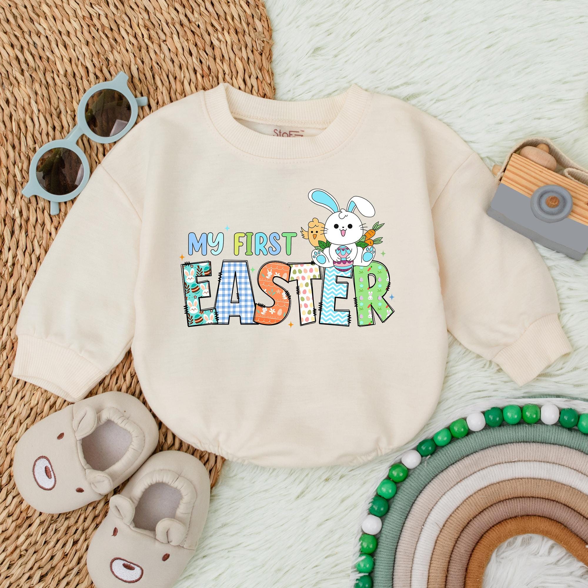 My First Easter Baby Romper with Cartoon Bunny Soft Cotton Outfit Gender Neutral Festive Infant Sweatshirt Holiday Gift